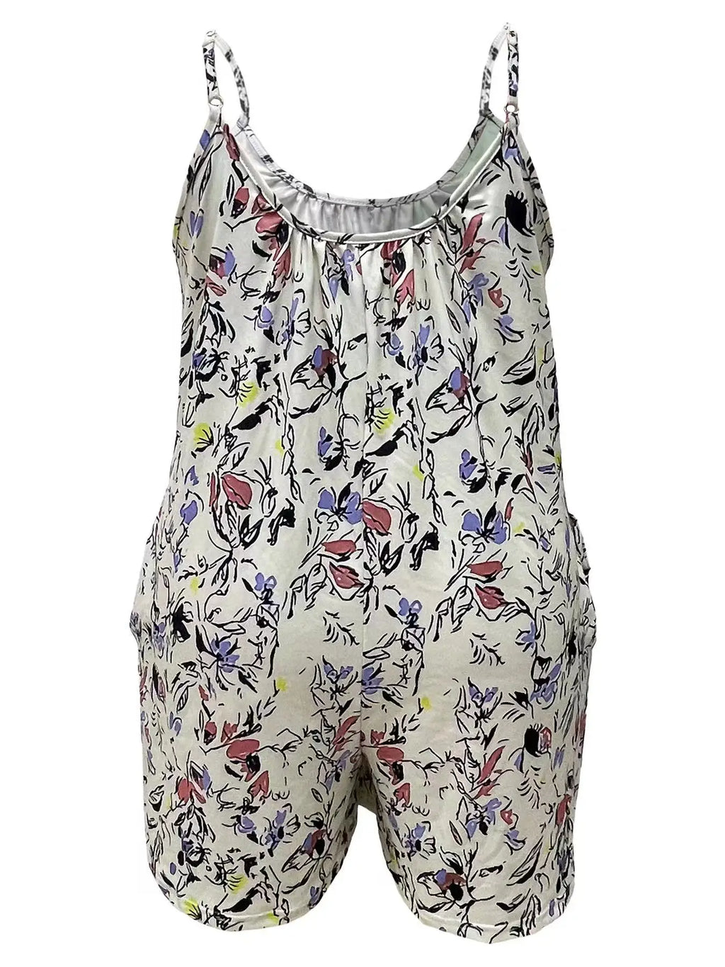 Casual Pocket Ruched Sleeveless Romper Jumpsuit, Women's Plus Size Clothing