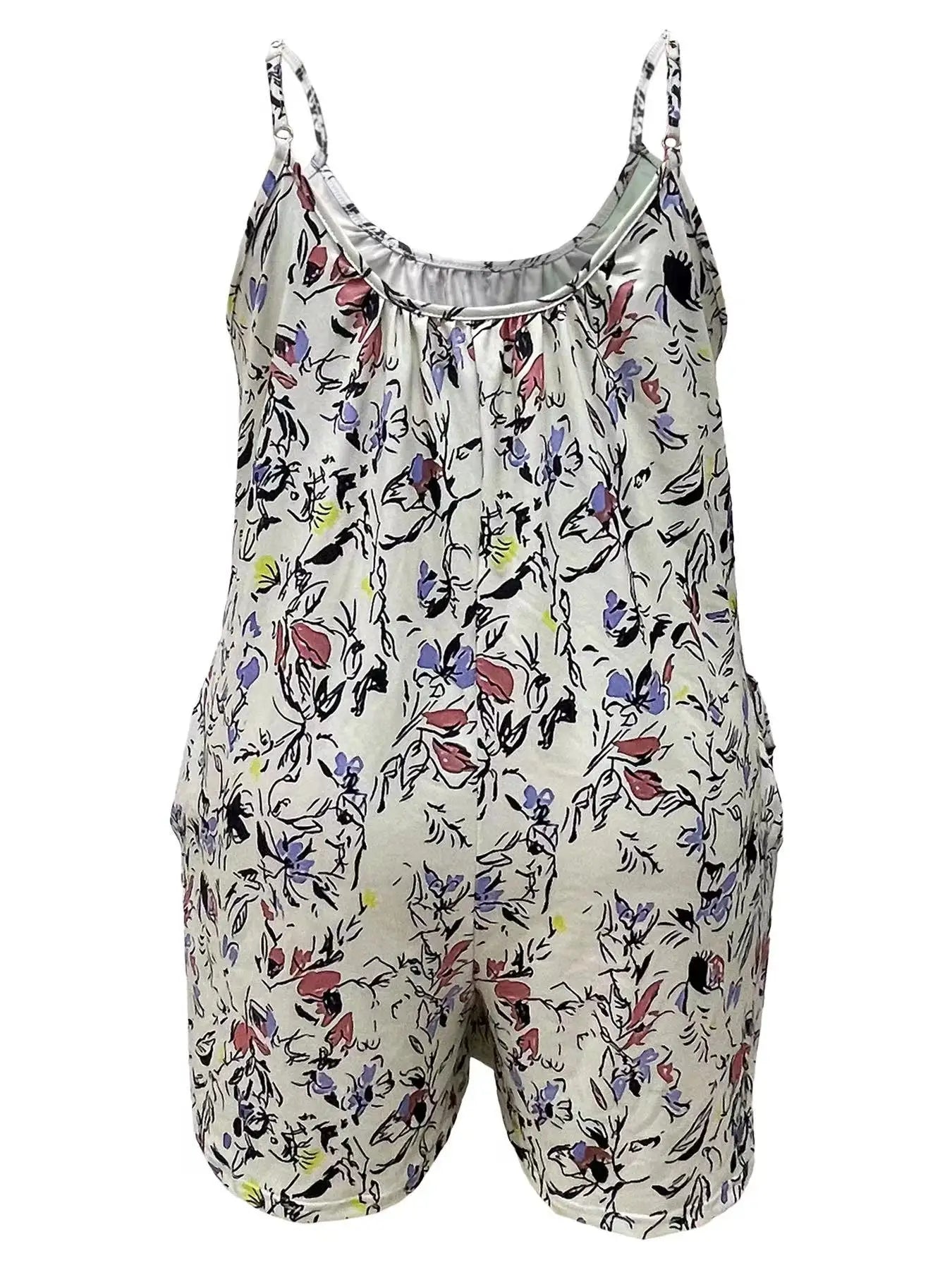 Casual Pocket Ruched Sleeveless Romper Jumpsuit, Women's Plus Size Clothing