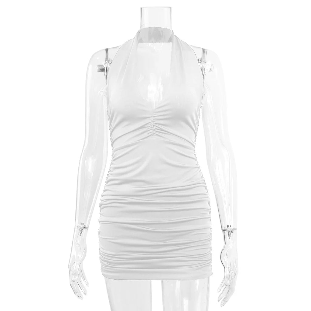 Sexy Deep V Evening Party Sleeveless Backlss Dress 2024 Summer Short White Halter  Dresses Women Tight Club Mini Dress Clubwear somè