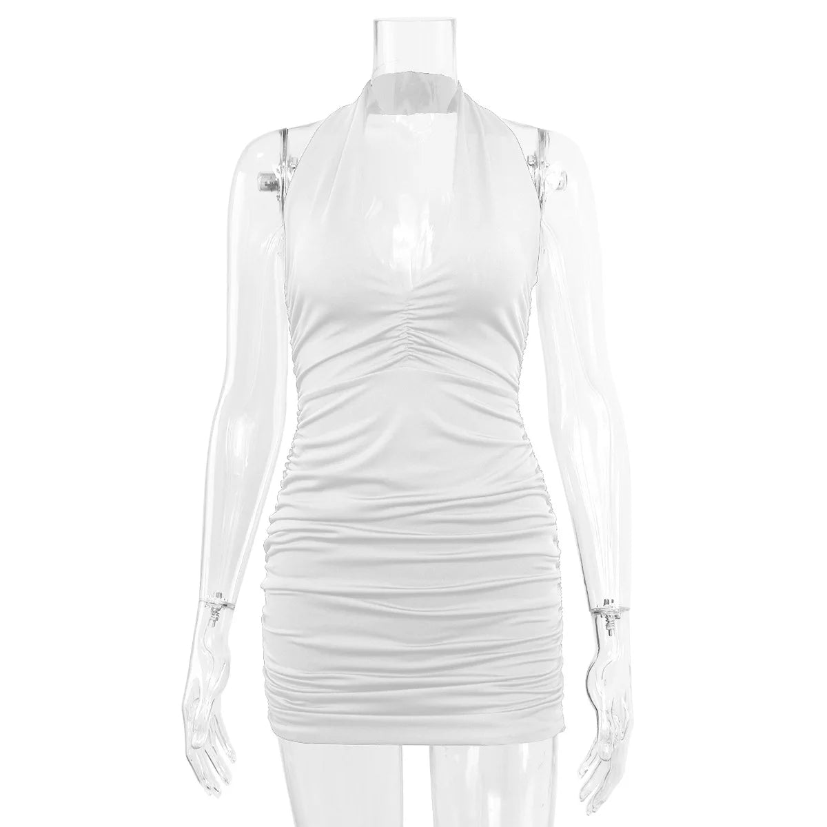 Sexy Deep V Evening Party Sleeveless Backlss Dress 2024 Summer Short White Halter  Dresses Women Tight Club Mini Dress Clubwear somè