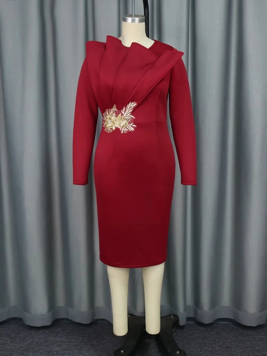 Elegant Church Dresses for Women Party Bodycon Long Sleeves with Lace Appliques Sheath Classy Occasion  Wedding Guest New klt