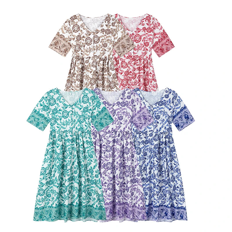 2025 Summer Foreign Trade Temperament Commuter Long-style Floral Tie-dye Large Size Loose-fitting Dress