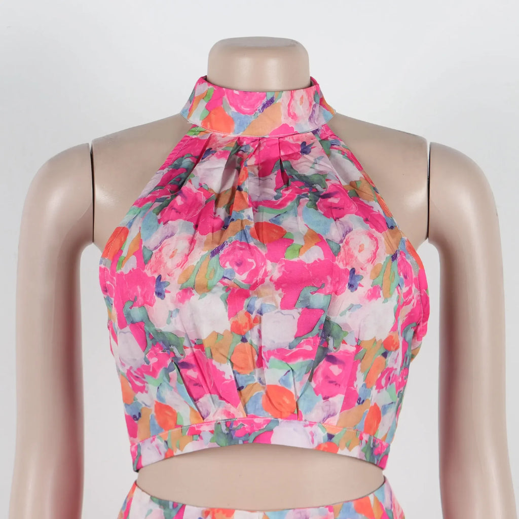 Women's Set floral print Sleeveless Top + Shorts Suit Summer Street Sexy Party Two 2 Piece Set Outfit Tracksuits somè