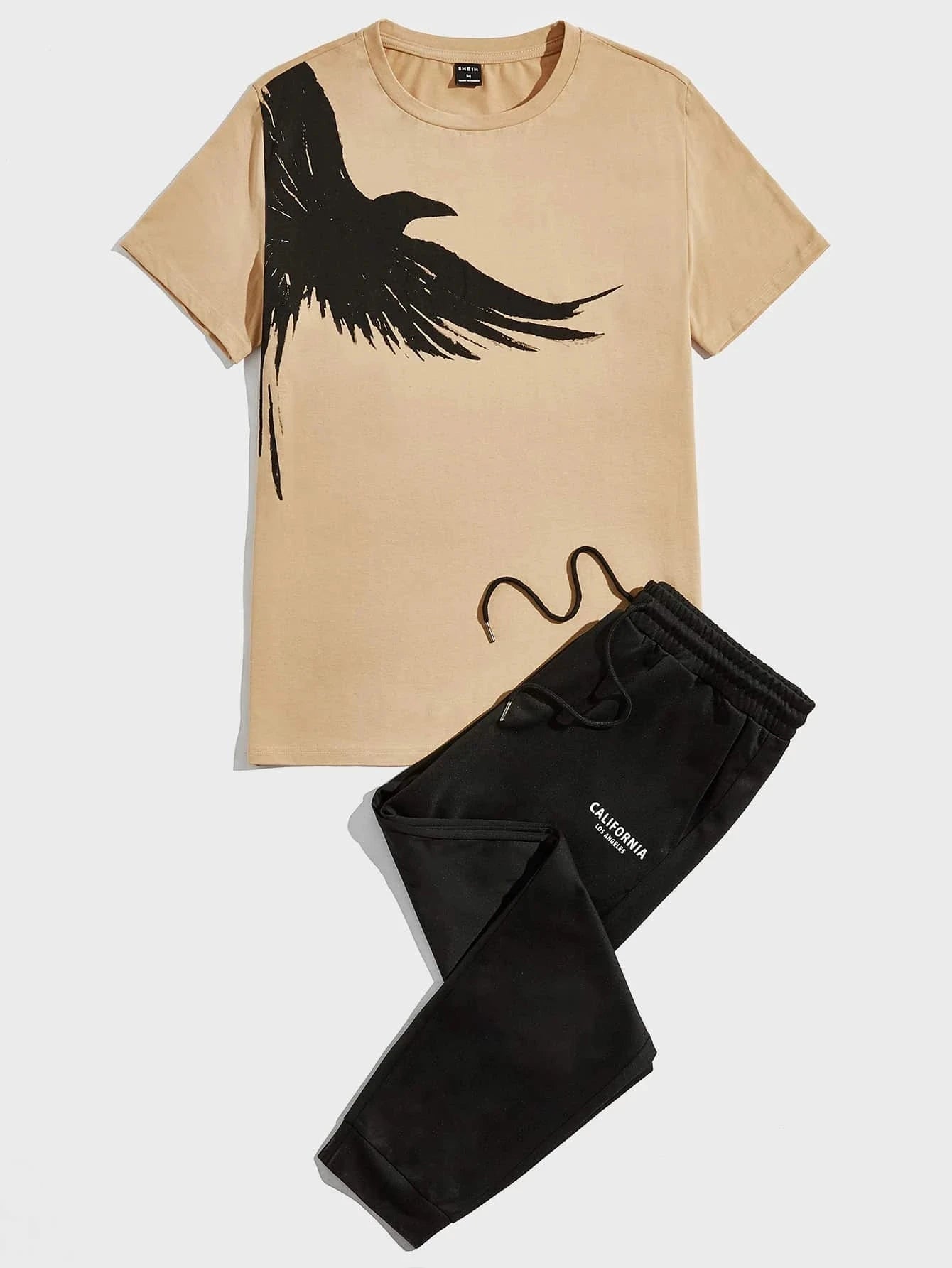 202& Simple Casual Men's T-shirt Short-sleeved Suit And Pants Fashion Eagle Print Pattern Sports And Leisure Two-piece Set