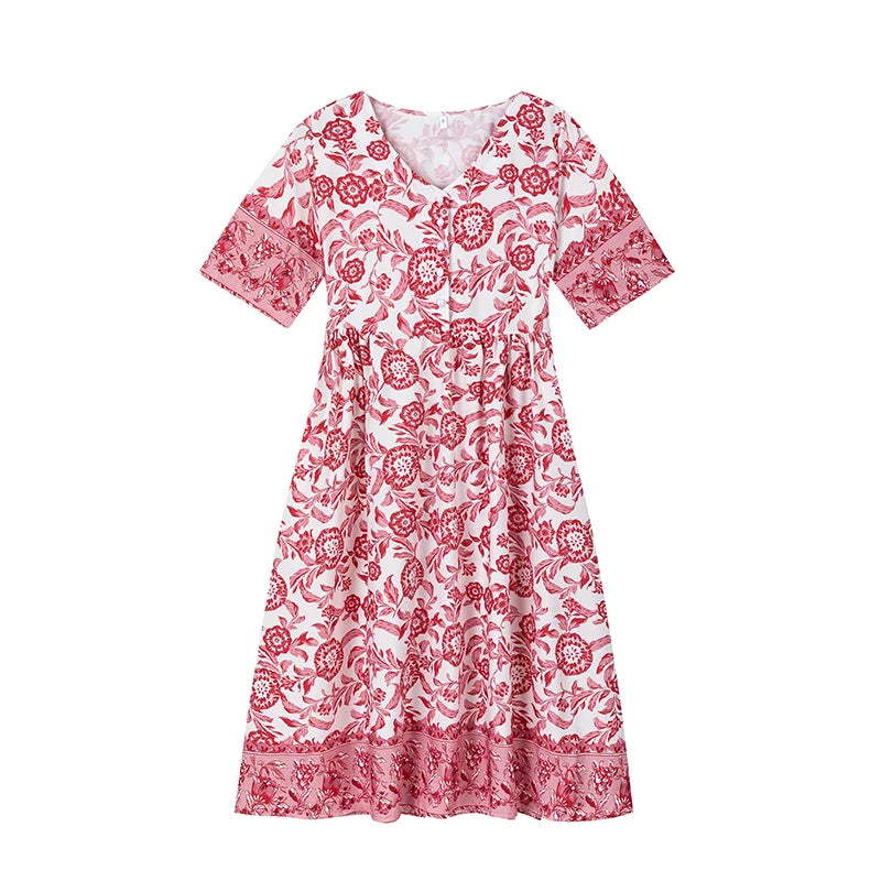 2025 Summer Foreign Trade Temperament Commuter Long-style Floral Tie-dye Large Size Loose-fitting Dress
