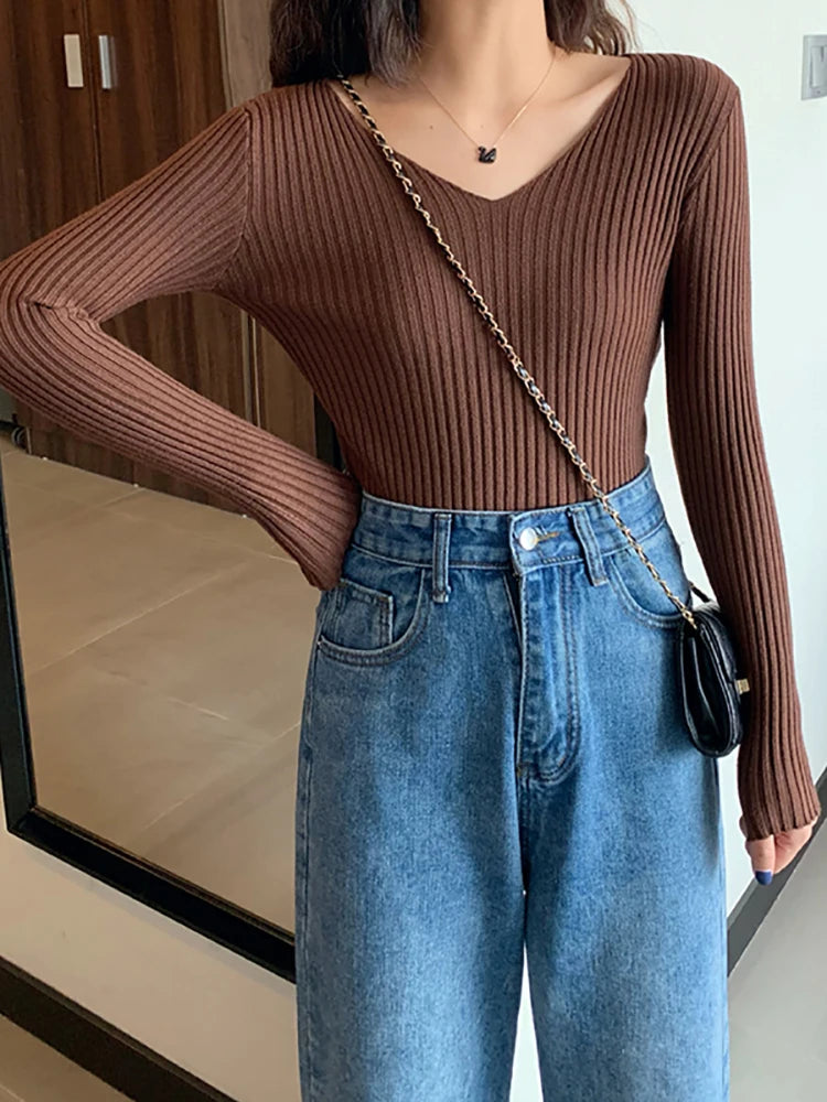 2024 Basic B-neck Solid Autumn Winter Pullover Women Female Knitted Ribbed Sweater Slim Long Sleeve Badycon High Quality Sweater siter