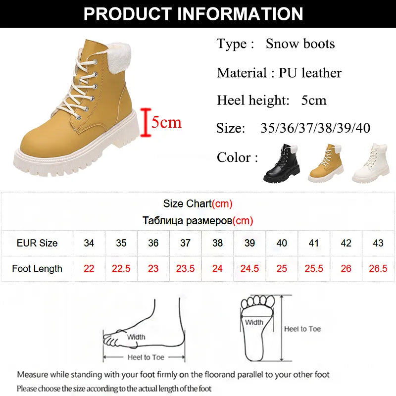 Ankle Boots for Women Lace-Up Waterproof Non-Slip Snow Boots Woman Pu Leather Warm kodez