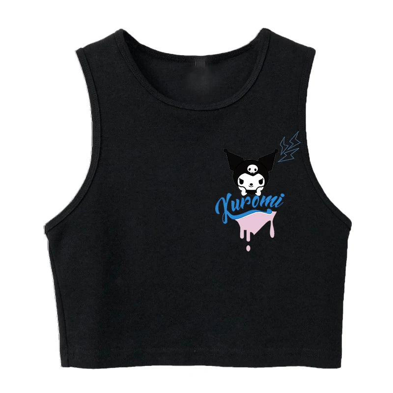 Y2K Vest Crop Top Kuromi T Shirt Cropped Sanrio Kuromi Women Manga T-shirt somè