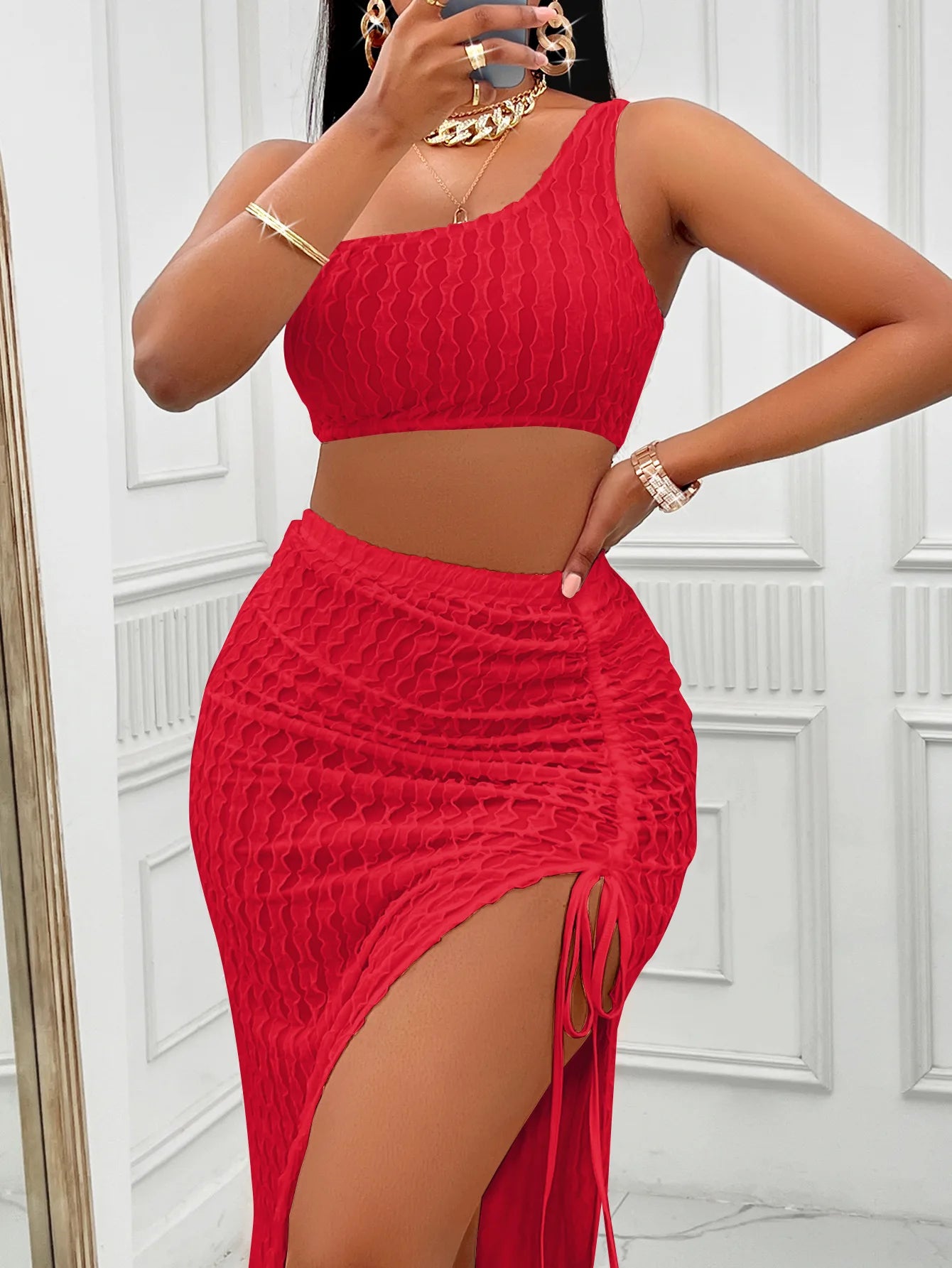 Sleeveless Two Piece Sets Womens Outifits Solid Sloping Neck Short Top High Slit Long Skirt Sets Elegant Sexy Club Summer Set somè