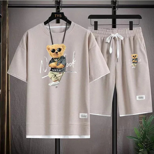 2025 Summer men's sportswear set Japanese fashion Harajuku Sportswear men's casual short-sleeved T-shirt + shorts 2-piece set somè