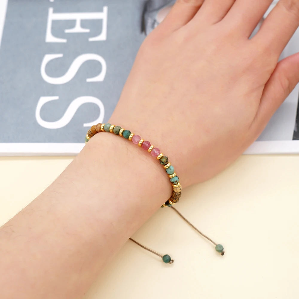 New Natural Stone Bracelet Fashion Vintage Jewelry Gold Color Spacer Beaded Bracelets for Women Adjustable Braclets