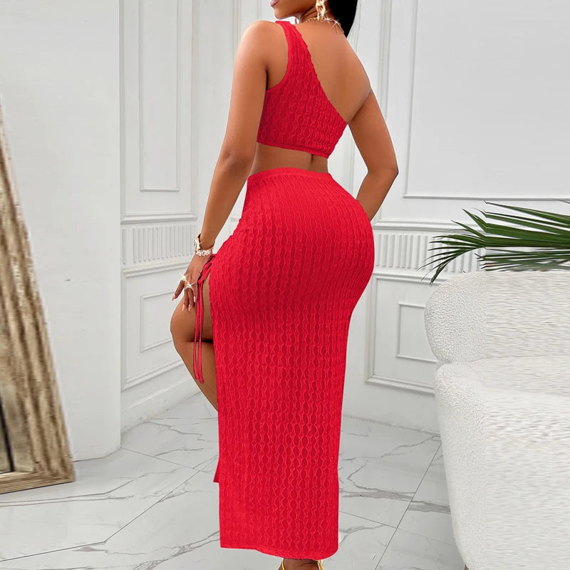 Women 2 Pieces New Fashion Sexy Two-piece Dress Women 2 Piece Set Outfit Party Crop Tops And Split Skirt somè