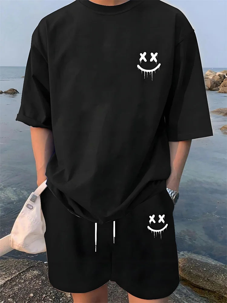 2 Piece Summer Casual Everyday Men's Short Sleeve Shorts Set Hawaiian Print Men's T-shirt Outdoor Sports Men's Beach Shorts 202&