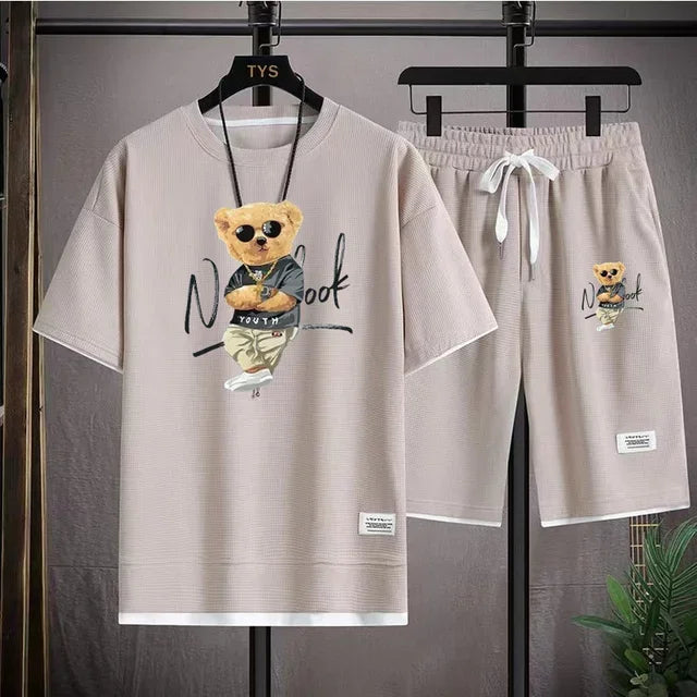 2025 Summer men's sportswear set Japanese fashion Harajuku Sportswear men's casual short-sleeved T-shirt + shorts 2-piece set somè