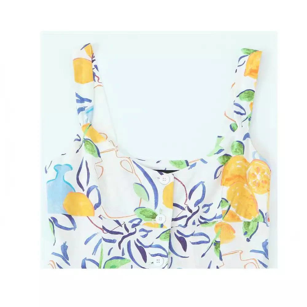 2025 Women's Printed Midi Dresses Dresses Pleated Slip Long Women's Bohemian Backless Dresses Sling Women's Summer Dresses