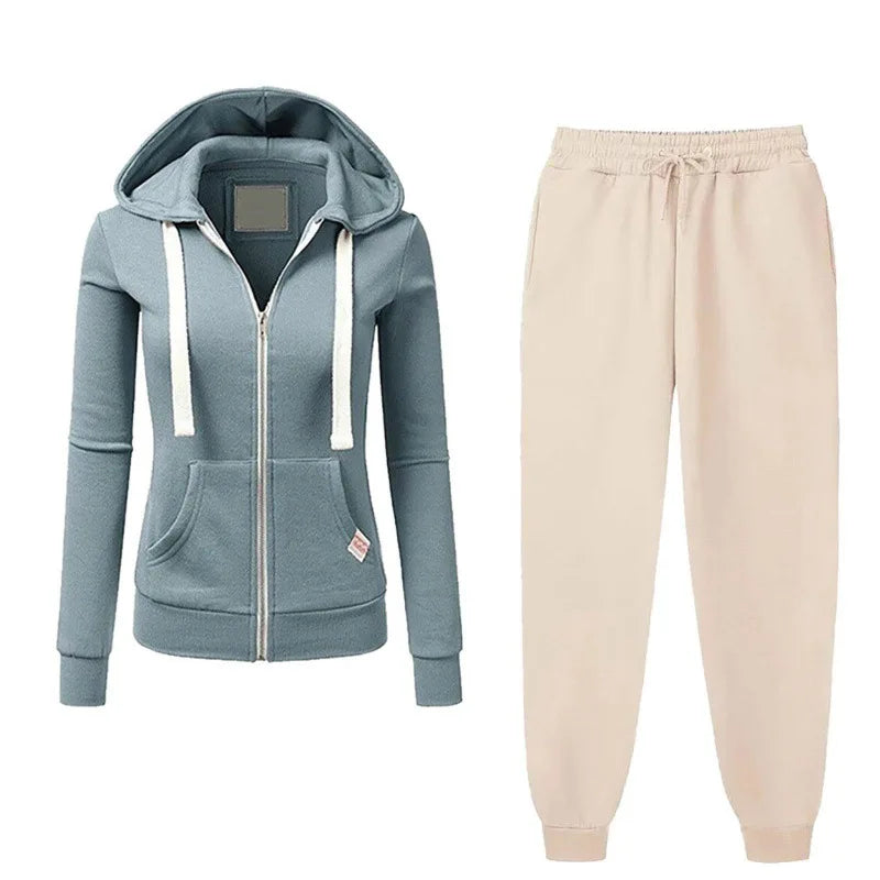 2024 Autumn/Winter Women's Korean Solid Color Zipper Hoodie Set Fashion Sportswear Top Drawstring Pocket Loose Casual Wear deriluja
