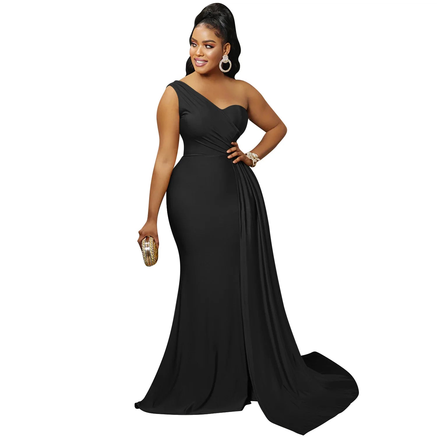 Dresses For Women One Shoulder Sleeveless Robes  New Fashion Solid Slim Draped African Maxi Dress Vestidos klt