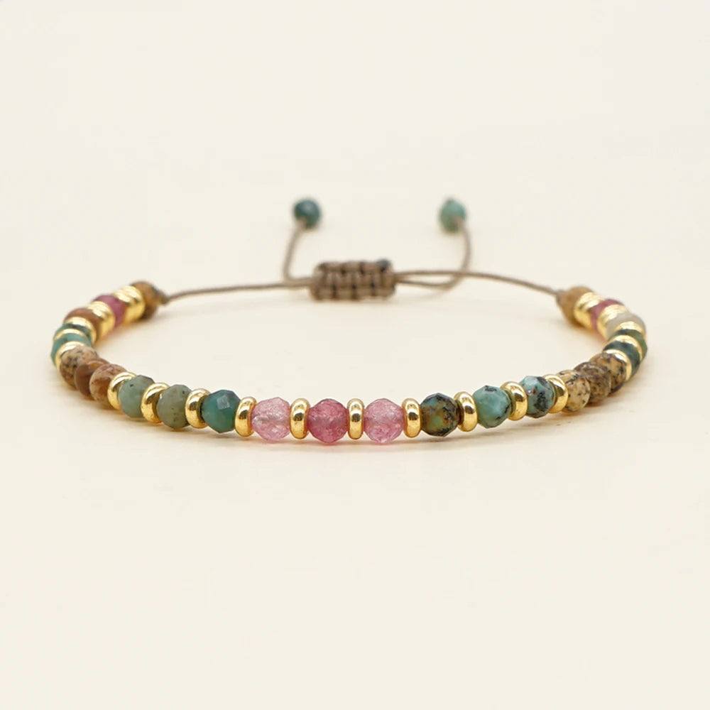New Natural Stone Bracelet Fashion Vintage Jewelry Gold Color Spacer Beaded Bracelets for Women Adjustable Braclets