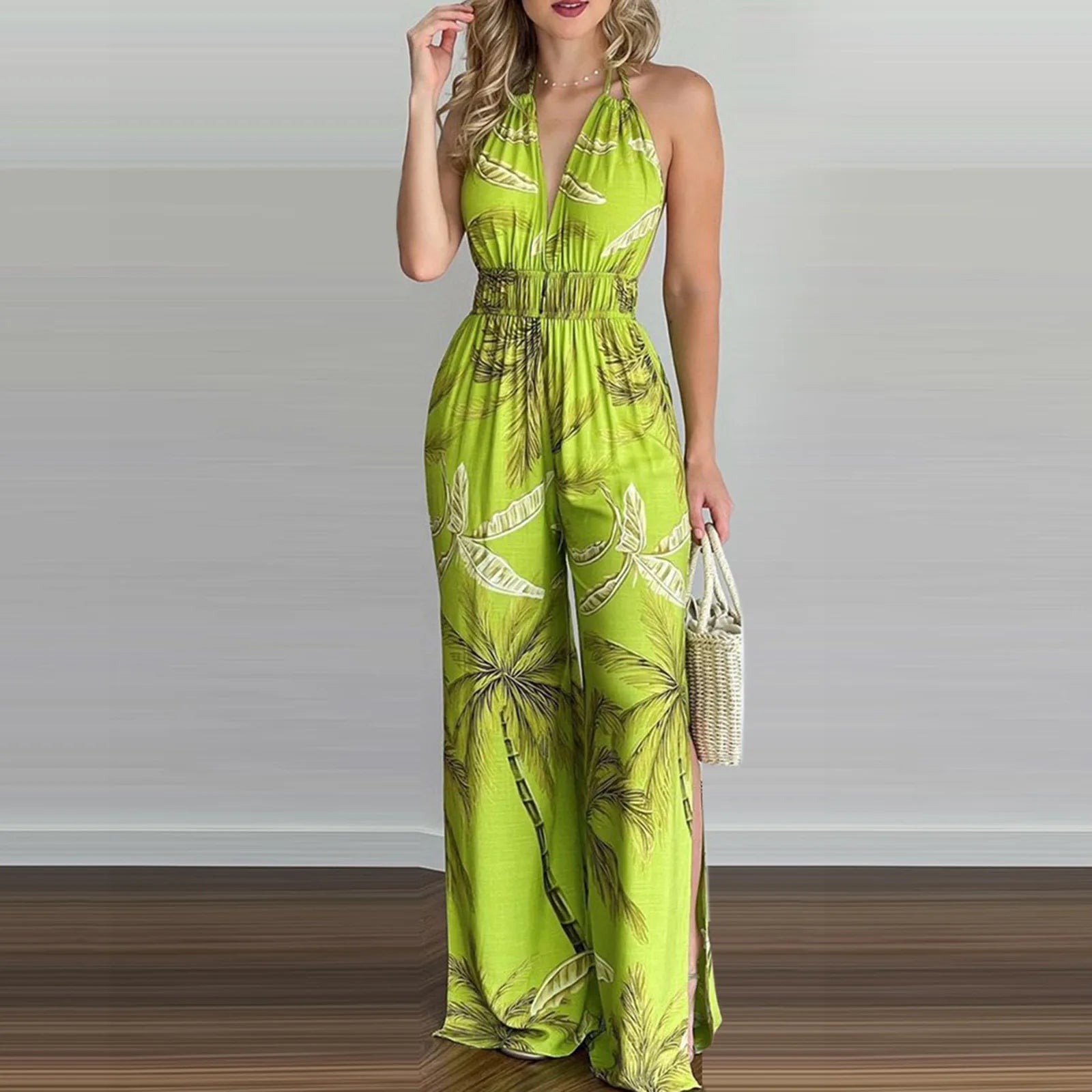 2024 new women's dress wish suspender digital print sleeveless V-neck colorful jumpsuit for women vestal