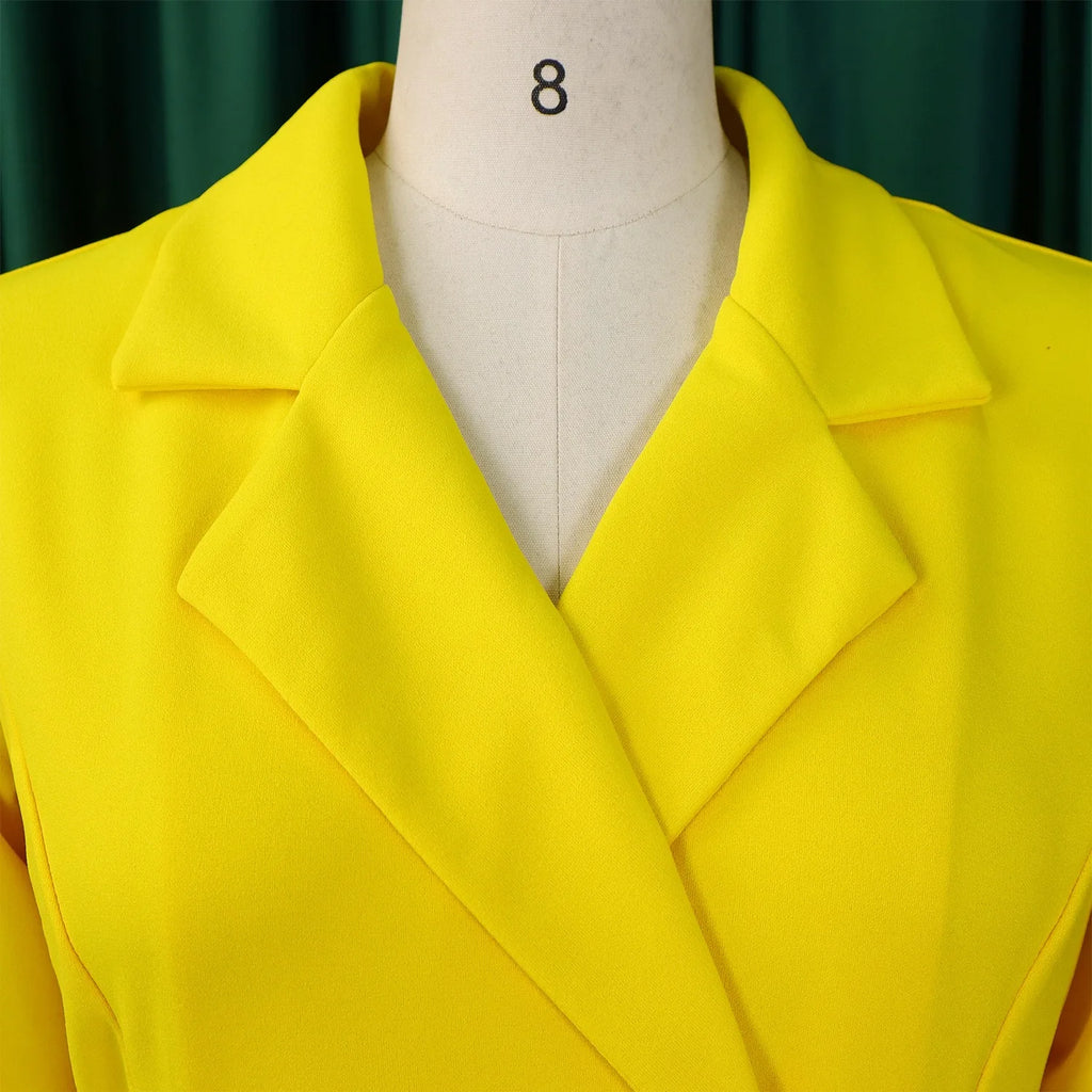 Elegant Blazer Dresses for Woman Notched Collar Full Sleeve Double Breasted Fashion Ladies Autumn Fall Daily Wear Pleated Dress klt