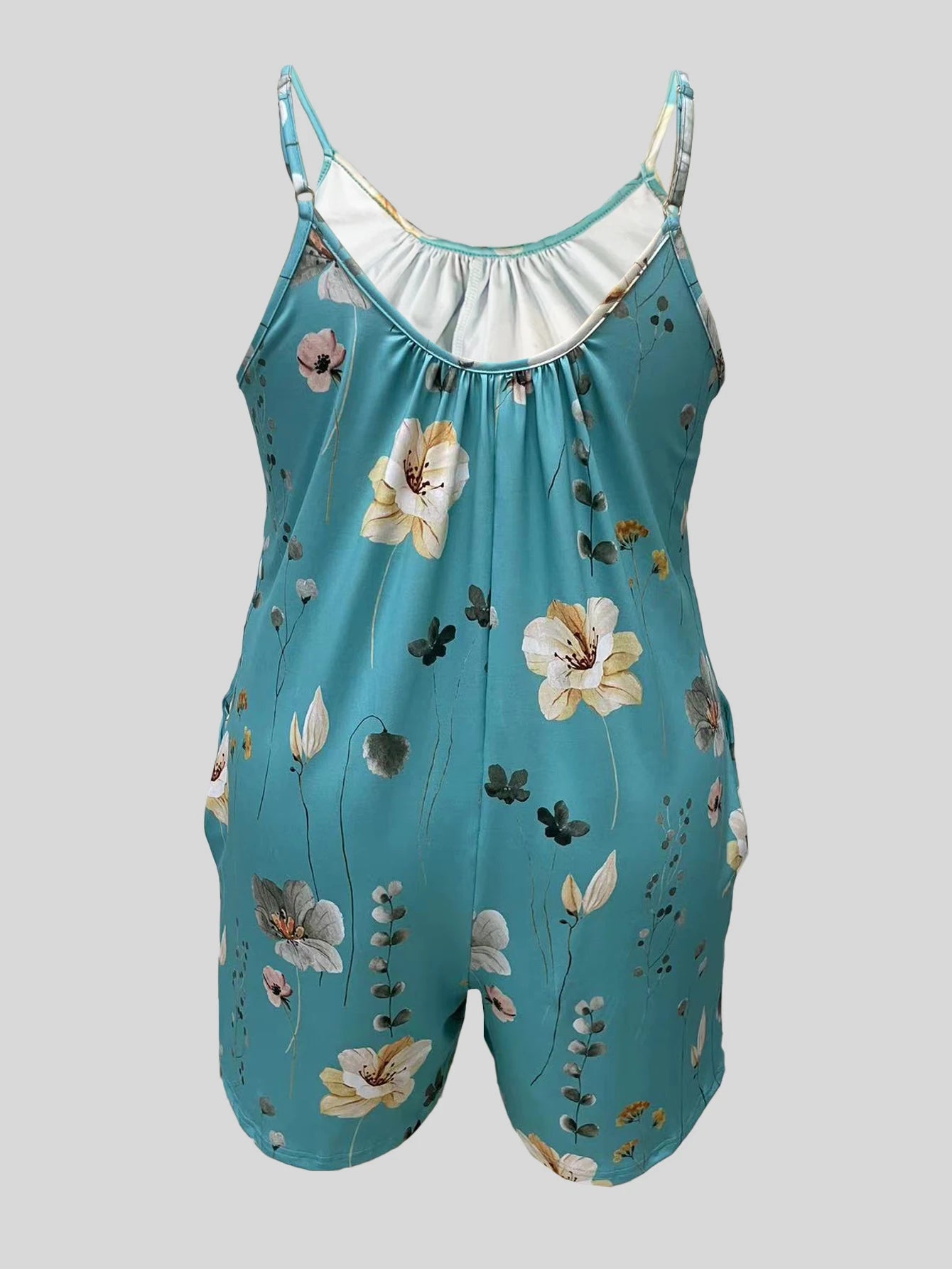 Jumpsuit Casual Pocket Ruched Sleeveless Romper Jumpsuit, Women's Plus Size Clothing