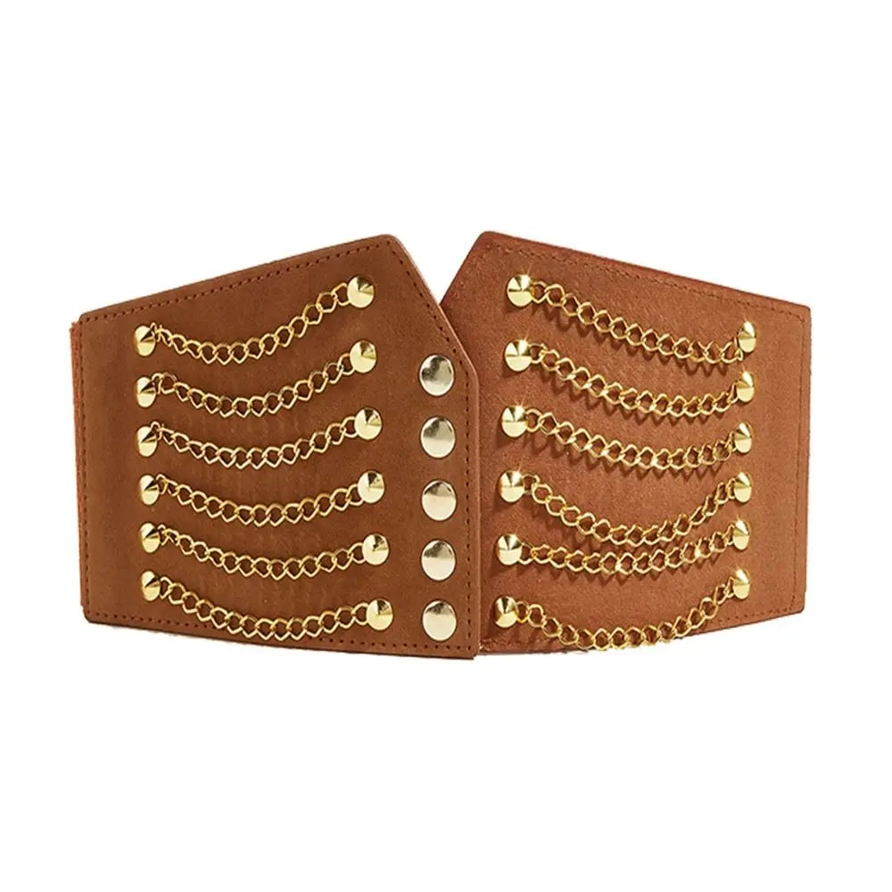 10cm Wide Waistband Women Fashion Slim Corset Cummerbunds Elastic Belts Rivet Waistband Female Coat Hige Waist Belt Accessories sentiwon