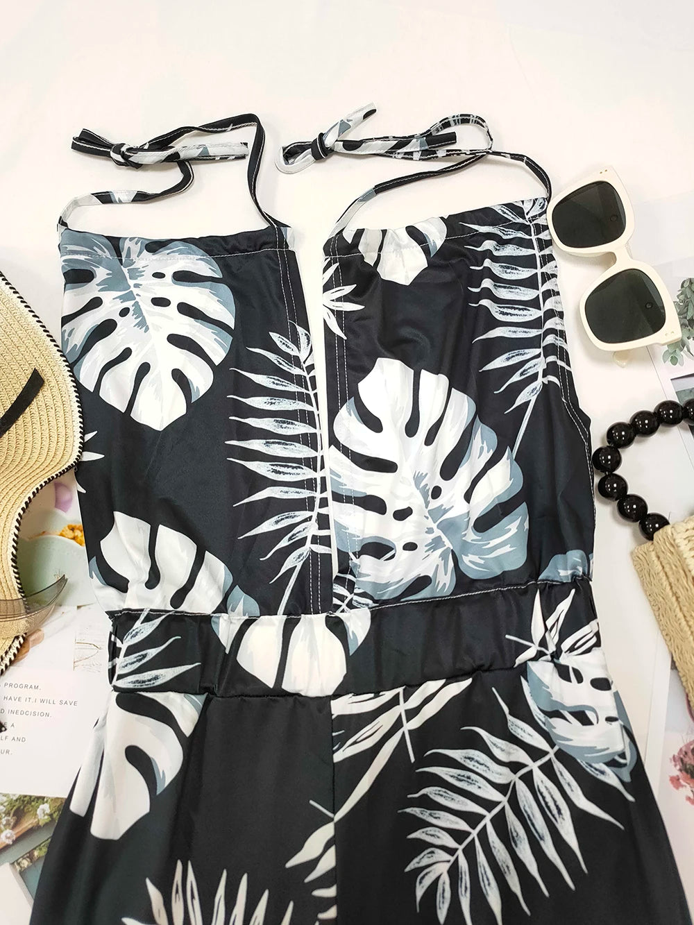 2024 new women's dress wish suspender digital print sleeveless V-neck colorful jumpsuit for women vestal