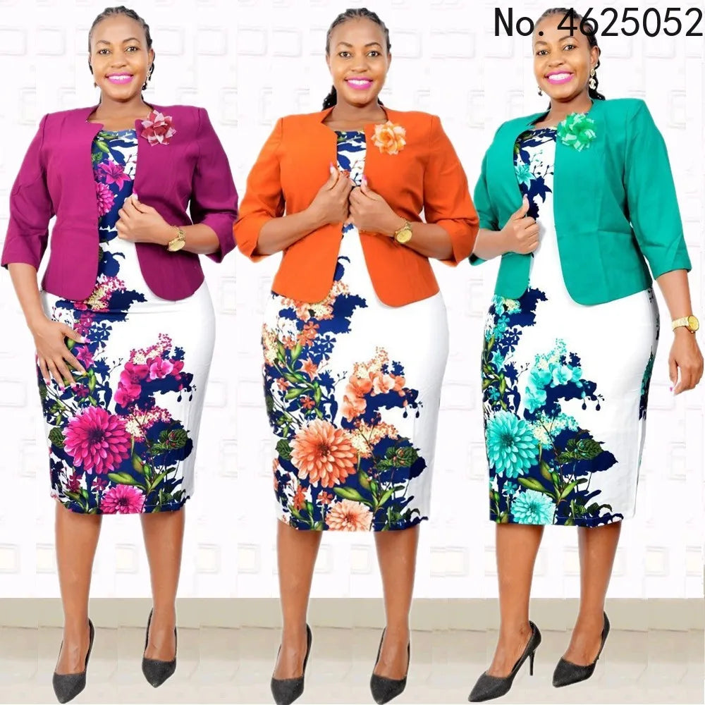 2024 Hot Sale African Turkey Style Plus Size Printed Coat And Dress Suit For Women pour