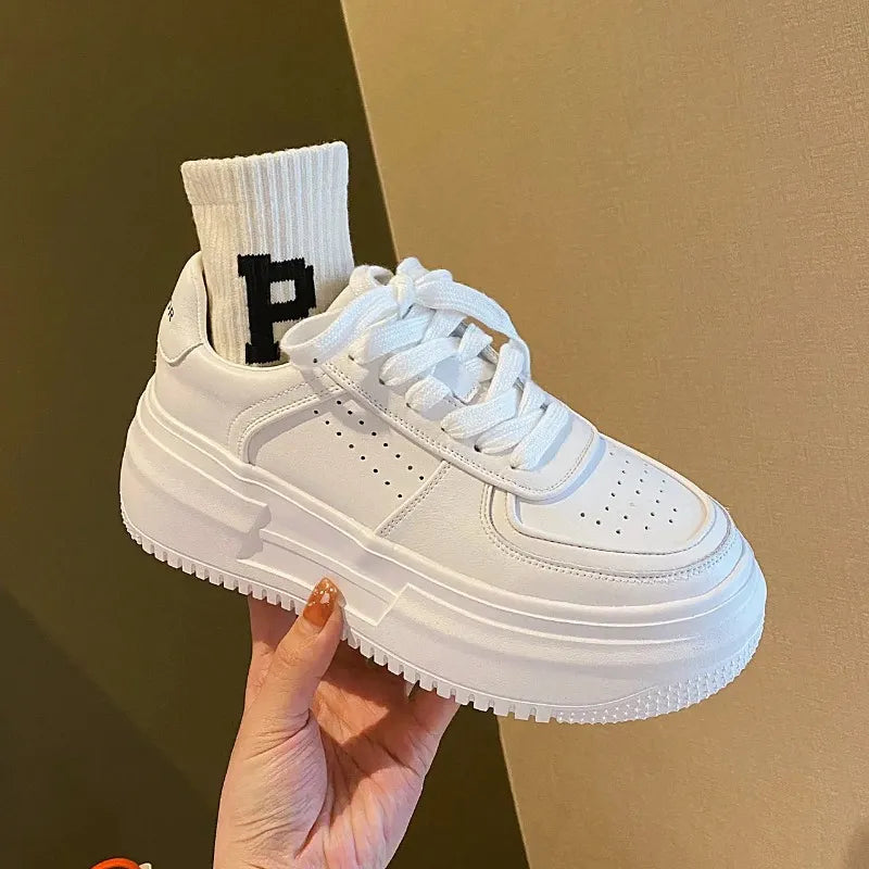 2023 New U Leather Women's White Casual Woman Vulcanize Sneakers Breathable Sport Walking Running Platform Flats Shoes