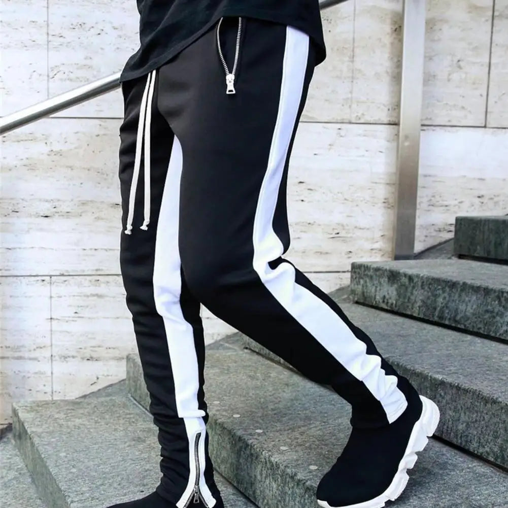 Casual Men Sweatpants Contrast Colors Elastic Waist Male Pants Drawstring Breathable Autumn Trousers for Jogging