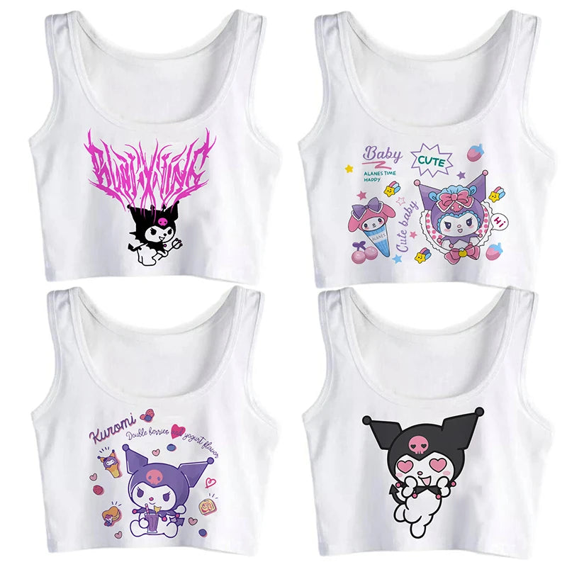 Y2K Vest Crop Top Kuromi T Shirt Cropped Sanrio Kuromi Women Manga T-shirt somè