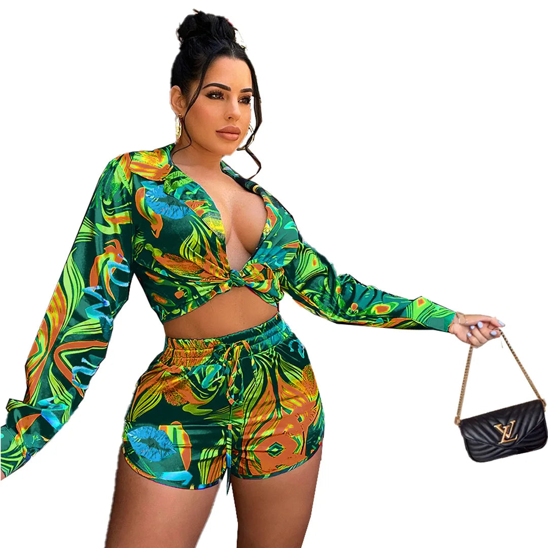 CM.YAYA Elegant Wave Striped Women's Set Long Sleeve Shirt and Shorts INS Chic Street Fashion Tracksuit Two 2 Piece Set Outfits