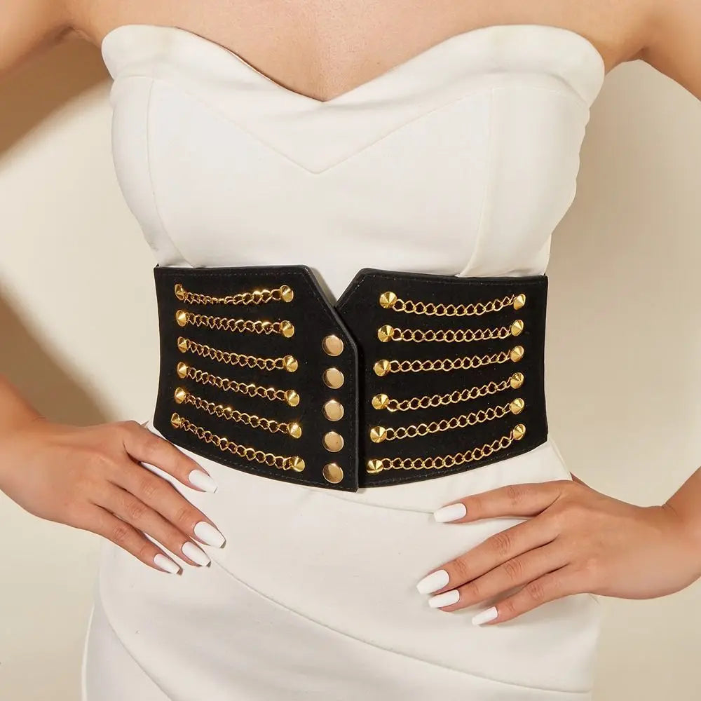 10cm Wide Waistband Women Fashion Slim Corset Cummerbunds Elastic Belts Rivet Waistband Female Coat Hige Waist Belt Accessories sentiwon