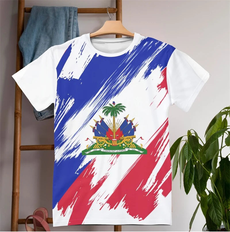 Haitian Flag T-shirt Men 3D Print Haiti Emblem Symbol Vintage T Shirts Summer Fashion