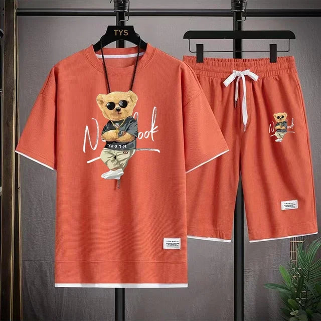 2025 Summer men's sportswear set Japanese fashion Harajuku Sportswear men's casual short-sleeved T-shirt + shorts 2-piece set somè