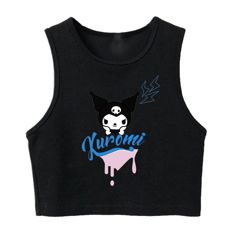 Y2K Vest Crop Top Kuromi T Shirt Cropped Sanrio Kuromi Women Manga T-shirt somè