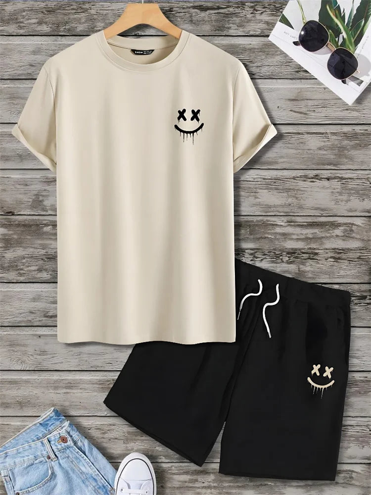 2 Piece Summer Casual Everyday Men's Short Sleeve Shorts Set Hawaiian Print Men's T-shirt Outdoor Sports Men's Beach Shorts 202&