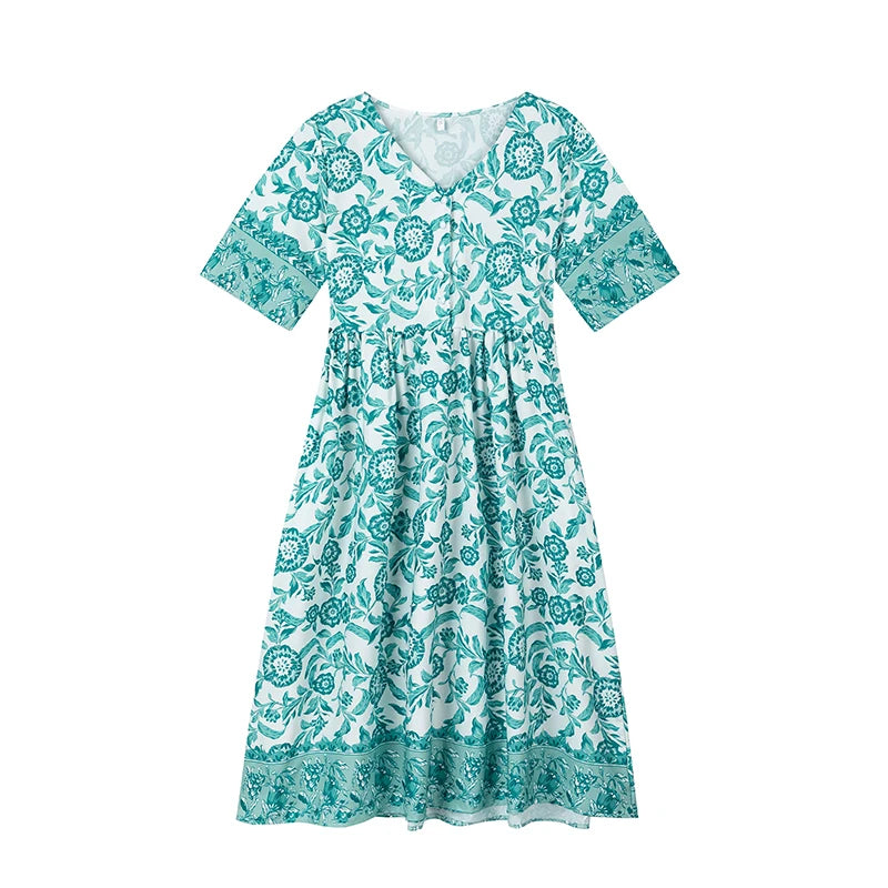 2025 Summer Foreign Trade Temperament Commuter Long-style Floral Tie-dye Large Size Loose-fitting Dress