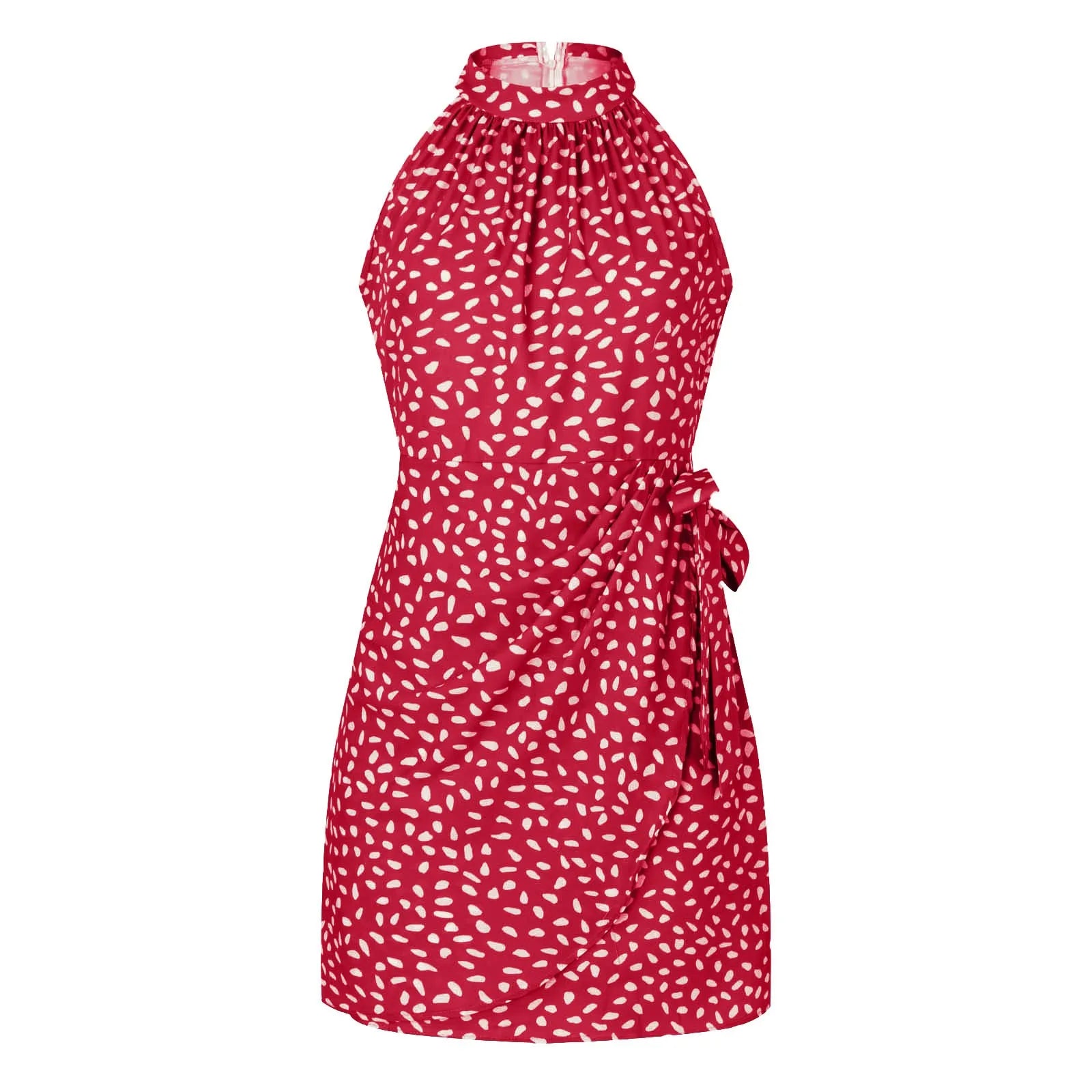Women's Sexy Summer Dresses Elegant Polka Dot Print Waist Strap Backless Short Dresses Beach Vacation Casual Split Midi Dress somè
