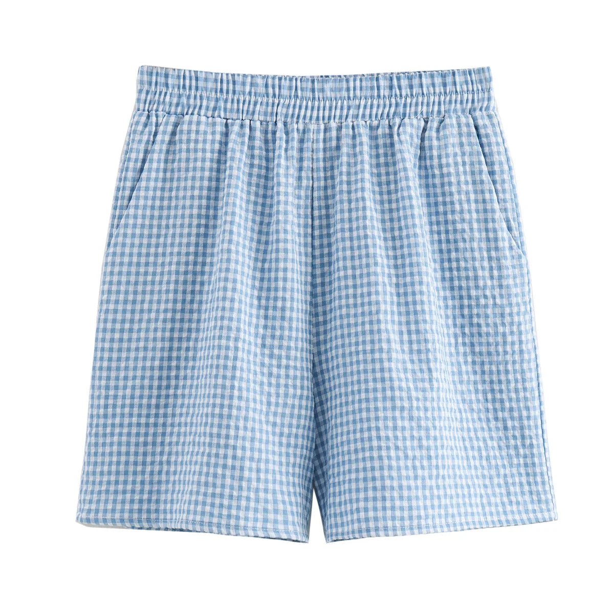 Casual Women Bow Plaid Short Shirt Shorts Suit Female Lace Up Short Sleeve Shirt Top Elastic Waist Loose Shorts Sets somè
