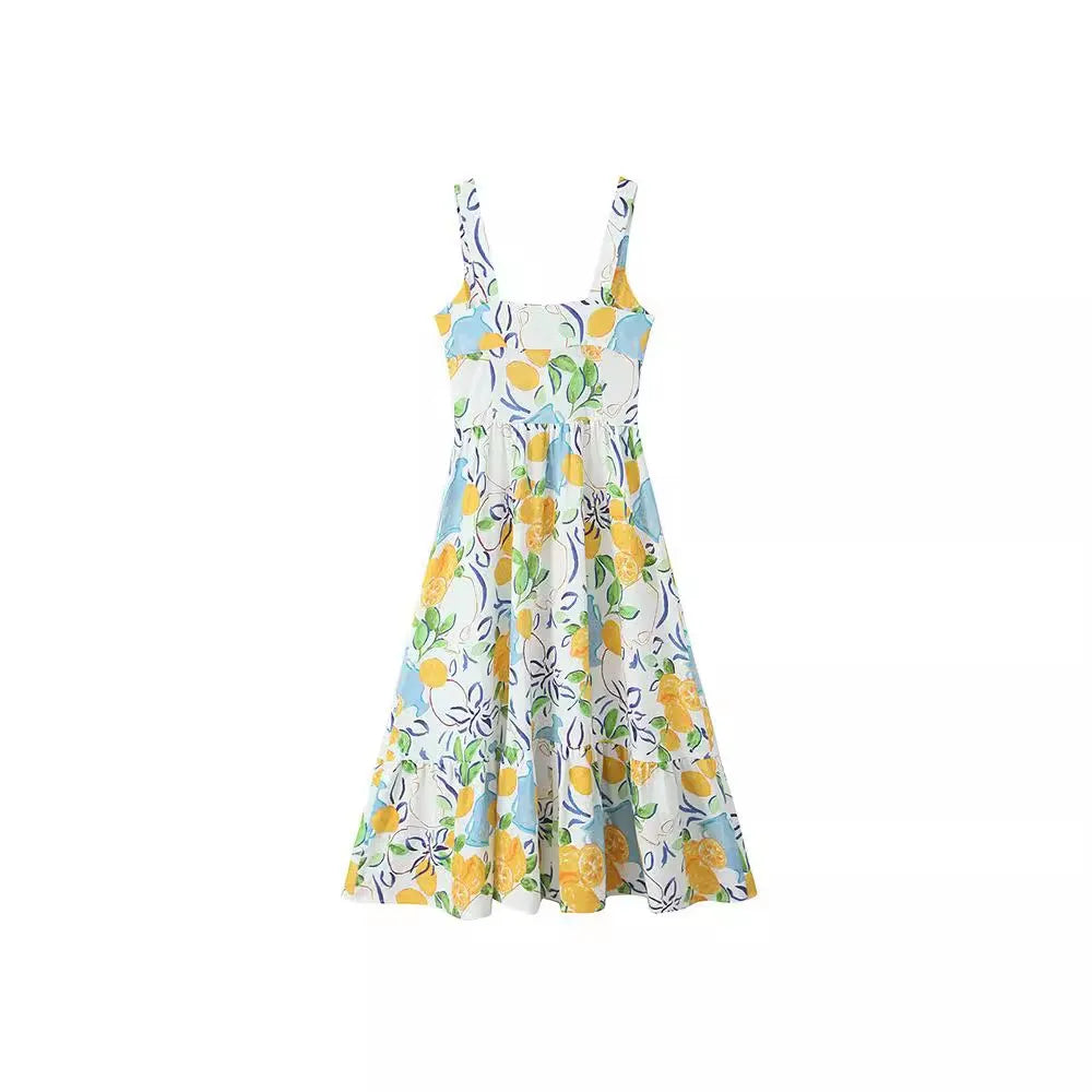 2025 Women's Printed Midi Dresses Dresses Pleated Slip Long Women's Bohemian Backless Dresses Sling Women's Summer Dresses