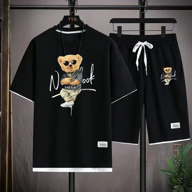 2025 Summer men's sportswear set Japanese fashion Harajuku Sportswear men's casual short-sleeved T-shirt + shorts 2-piece set somè