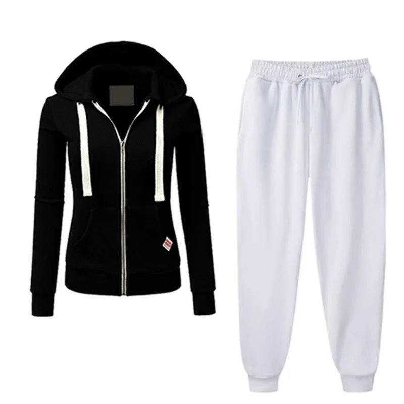 2024 Autumn/Winter Women's Korean Solid Color Zipper Hoodie Set Fashion Sportswear Top Drawstring Pocket Loose Casual Wear deriluja