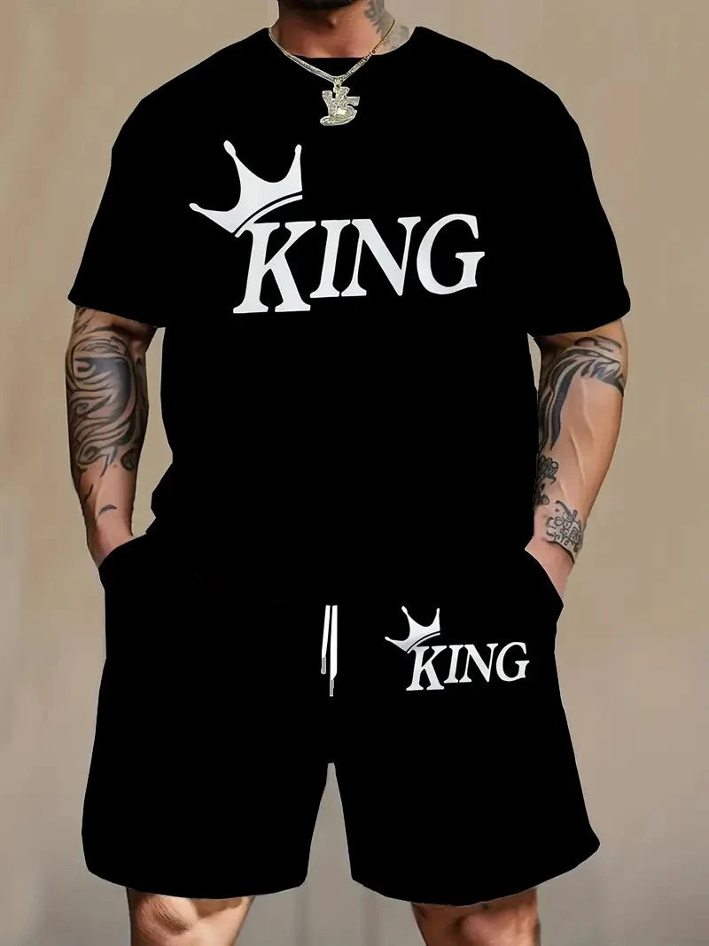 202& New Men's Sportswear Short-sleeved T-shirt And Sports Shorts Summer Leisure Jogging Trousers Suit Men's Two-piece Loose