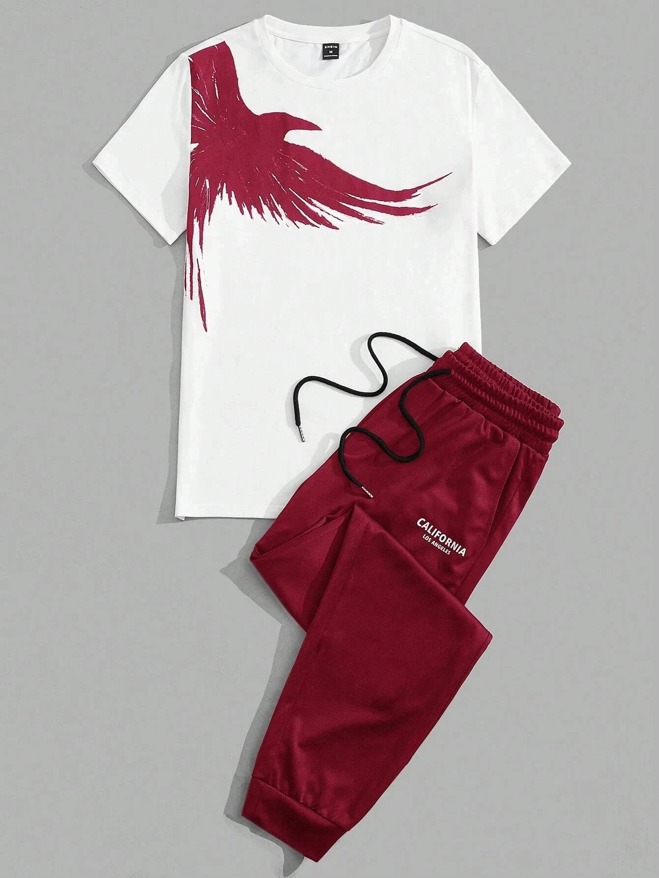 202& Simple Casual Men's T-shirt Short-sleeved Suit And Pants Fashion Eagle Print Pattern Sports And Leisure Two-piece Set