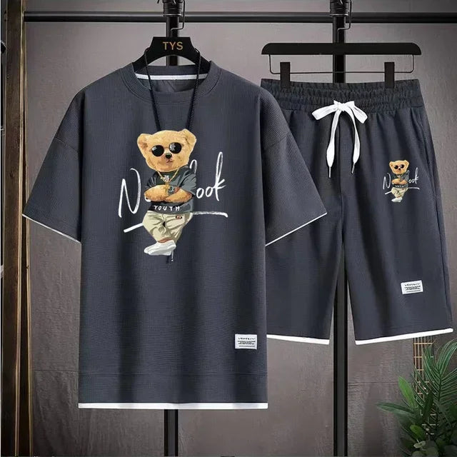 2025 Summer men's sportswear set Japanese fashion Harajuku Sportswear men's casual short-sleeved T-shirt + shorts 2-piece set somè
