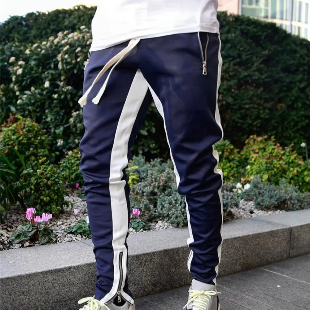 Casual Men Sweatpants Contrast Colors Elastic Waist Male Pants Drawstring Breathable Autumn Trousers for Jogging