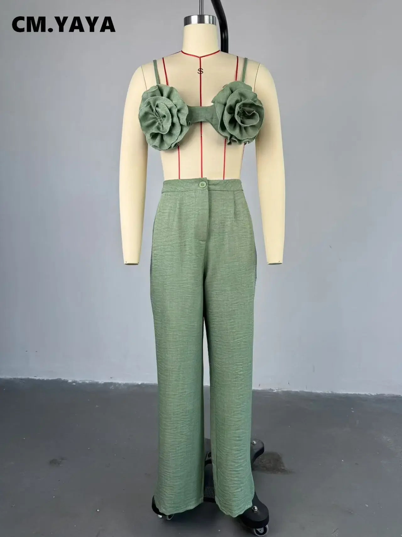 Streetwear Women's Set Sleeveless 3D Flower Crop Bra Top+Wide Leg Pants Elegant beach holiday Two 2 Piece Set Outfits somè