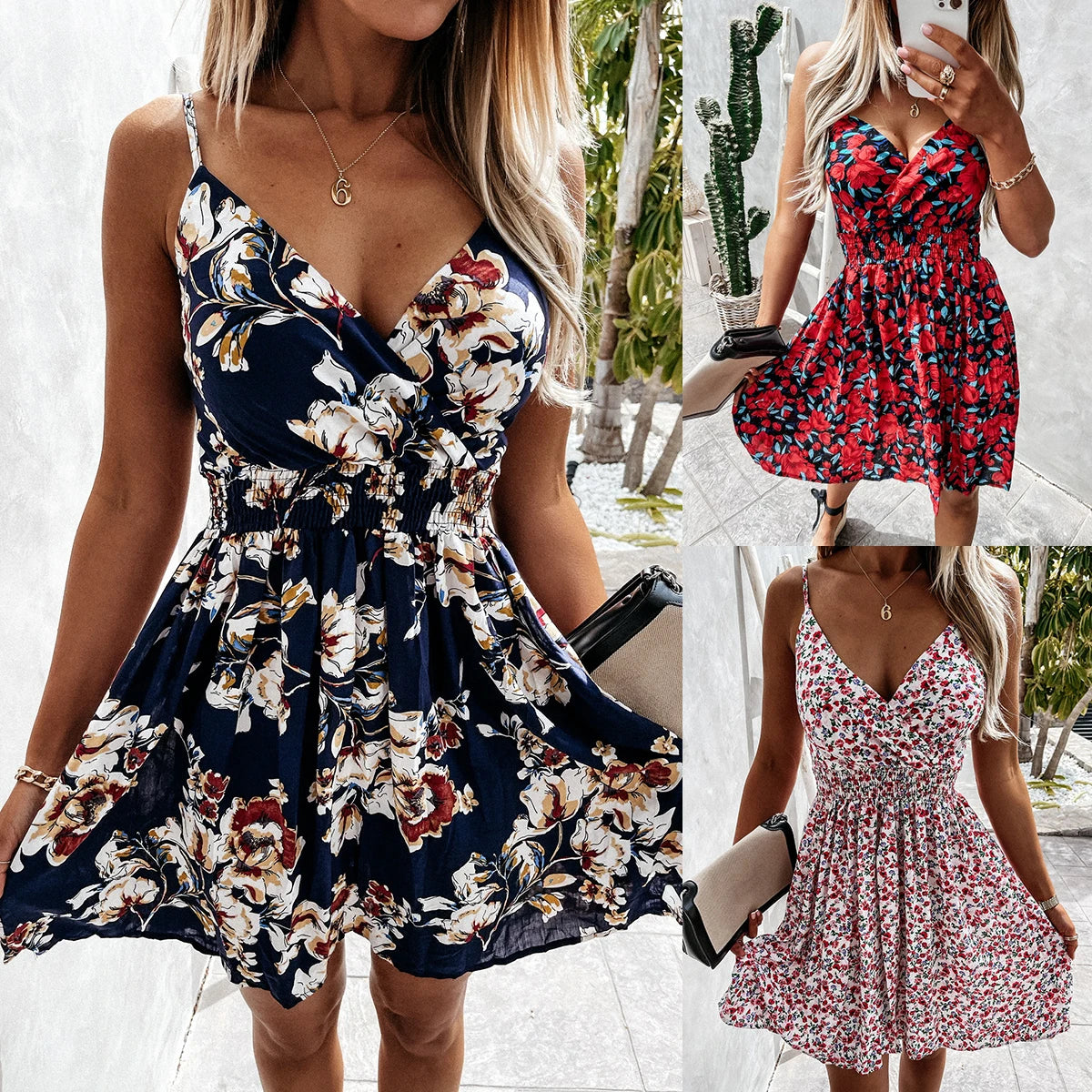 Women's Commuter Leisure Personalized New Fragmented Flower Hanging Strap Waist Dress somè