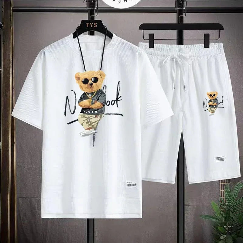 2025 Summer men's sportswear set Japanese fashion Harajuku Sportswear men's casual short-sleeved T-shirt + shorts 2-piece set somè